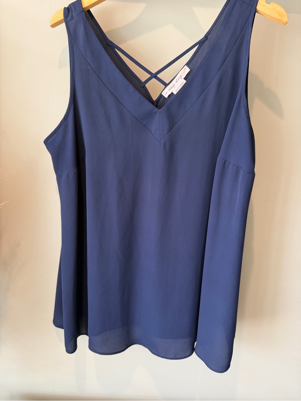 V-Neck Navy Sleeveless Tank with Crisscross Back